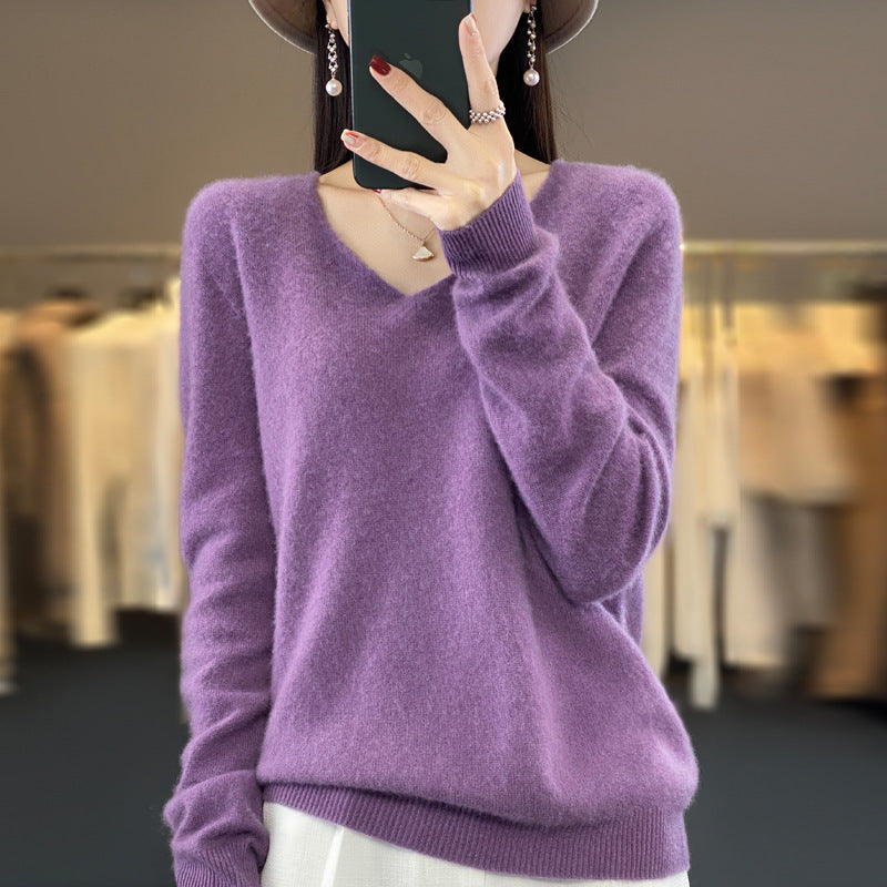 Pull confortable pour femme col en V chaud hiver