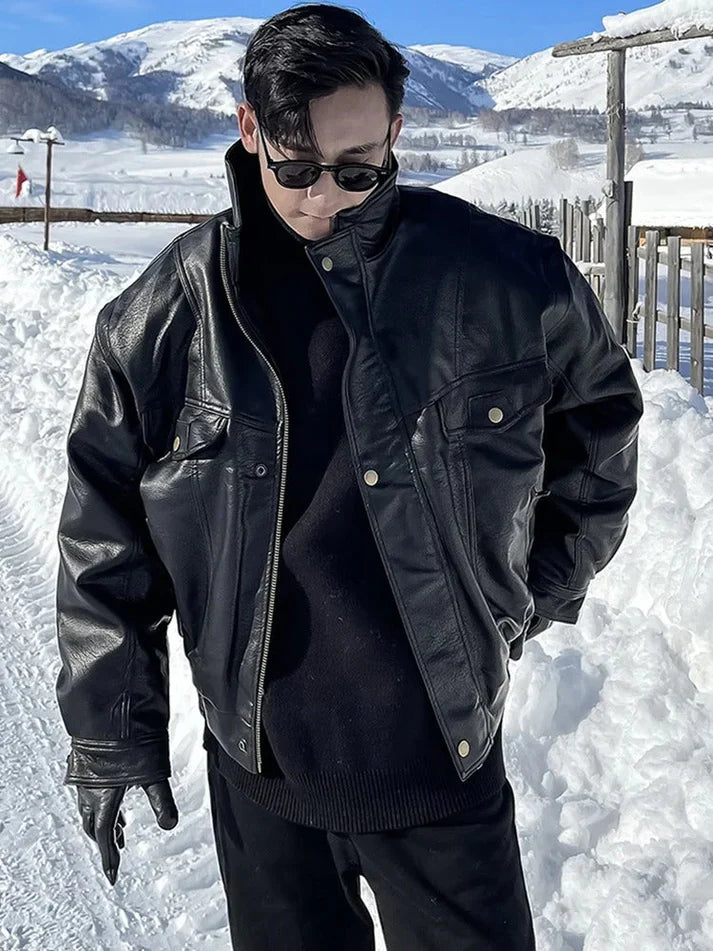 Lederjacke Herren Oversized Modern Elegant - IdealeKleiden