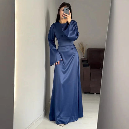 Robe longue élégante pour femme, manches longues, cintrée