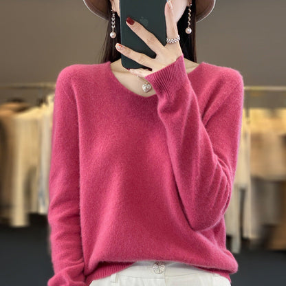 Pull confortable pour femme col en V chaud hiver