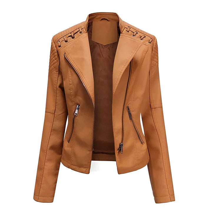 Veste en cuir femme noire avec fermeture éclair
