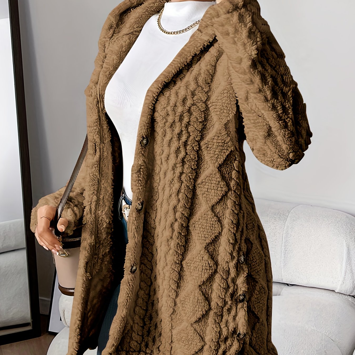 Élégante veste longue pour femme avec capuche style marin