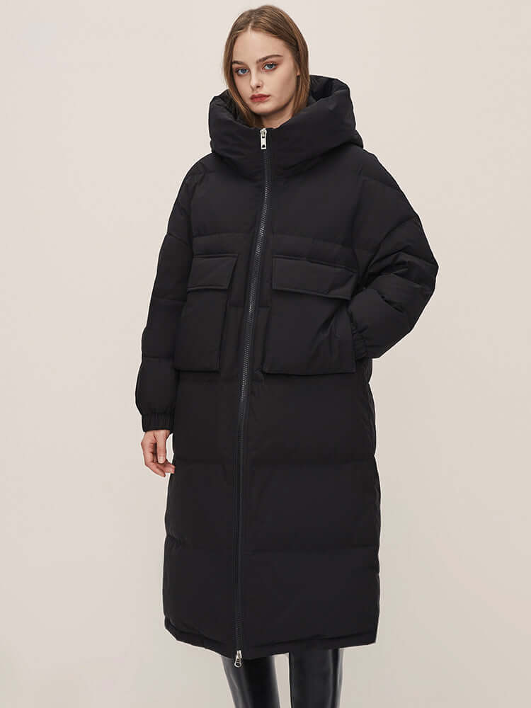 Doudoune longue d'hiver pour femme avec capuche