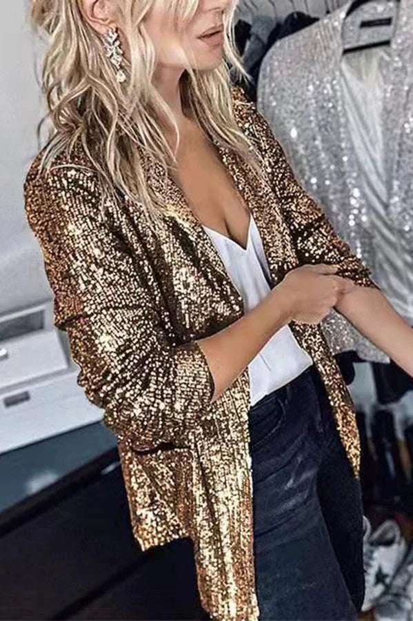 Blazer élégant à sequins et revers