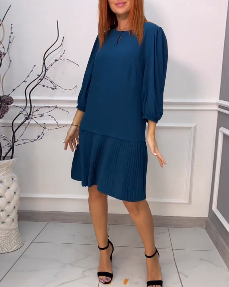 Robe plissée stylée Aspect patchwork unicolore