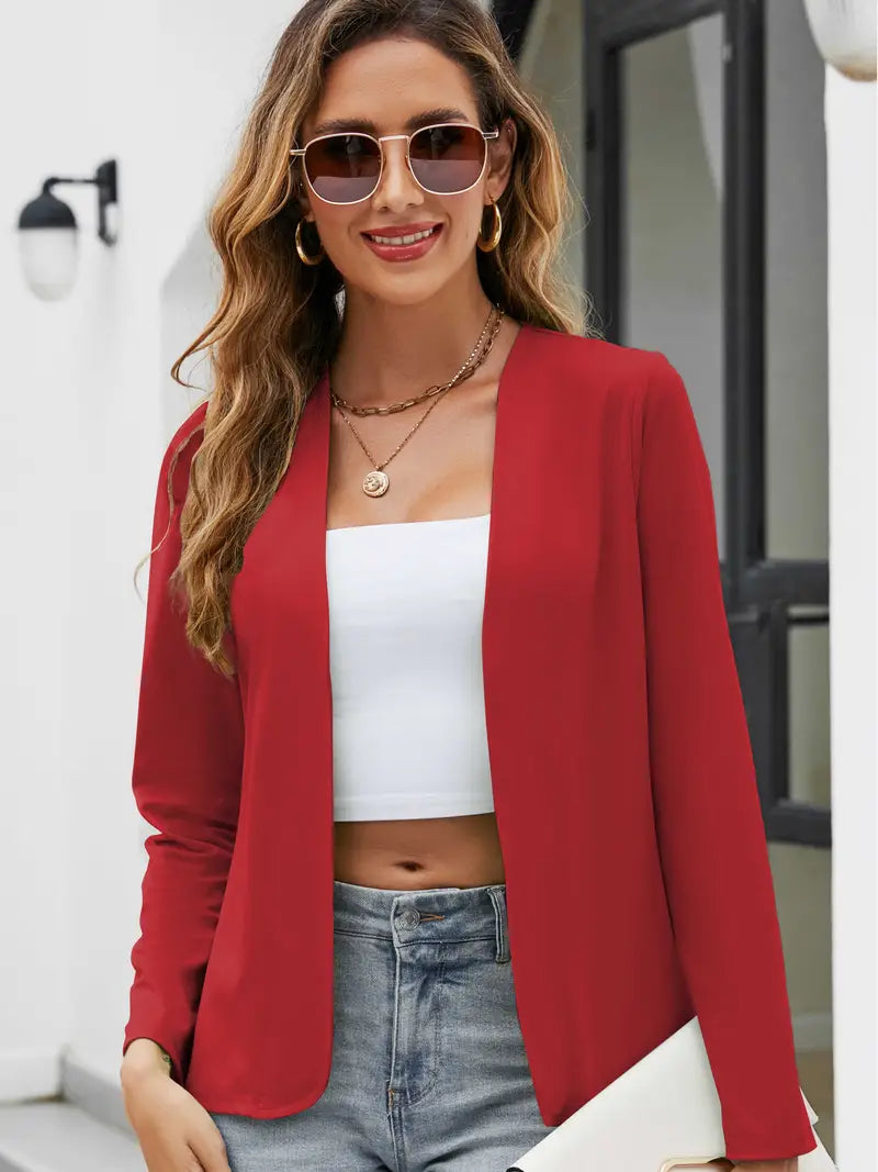 Blazer long décontracté ouvert devant pour femme