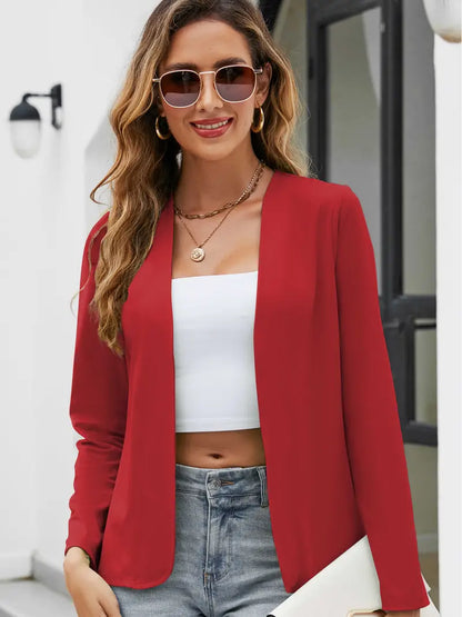 Blazer long décontracté ouvert devant pour femme