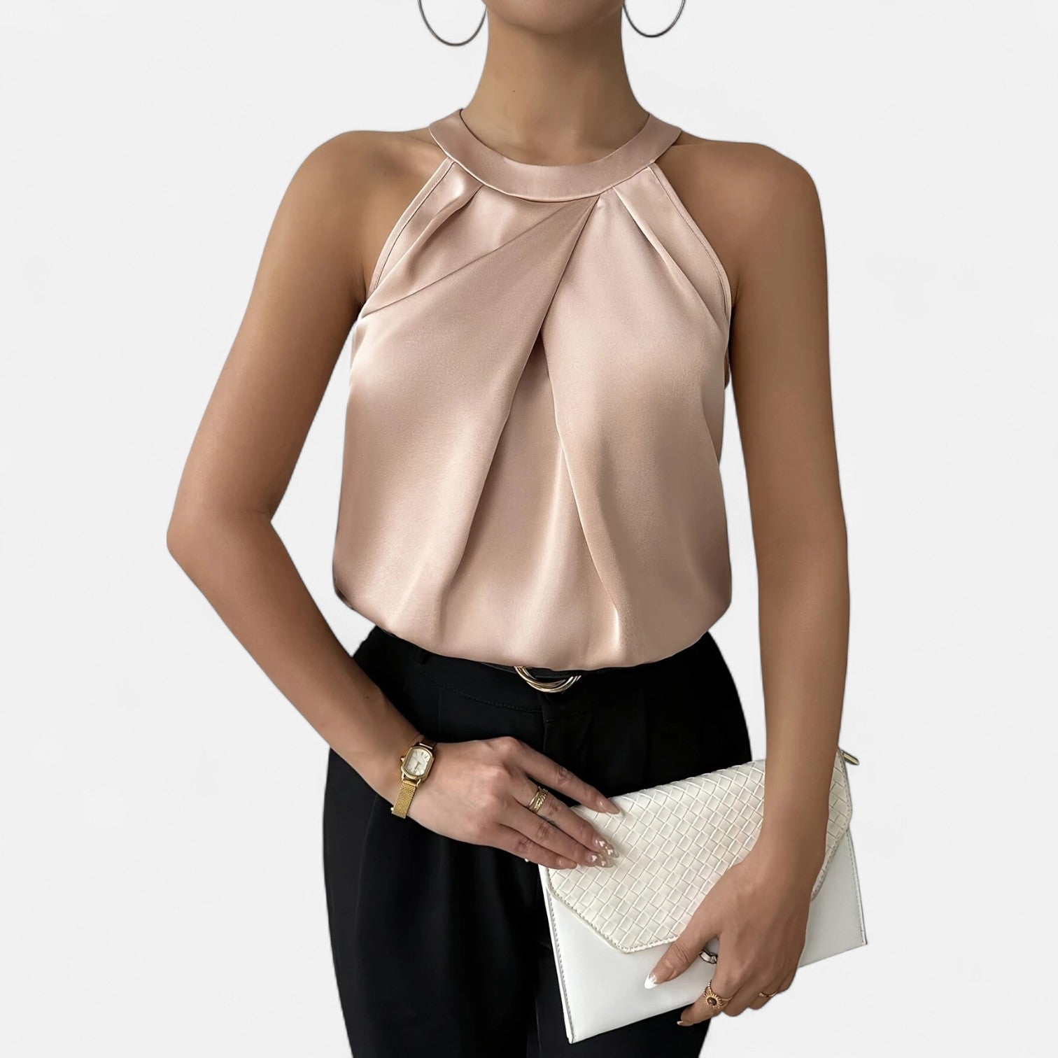 Elegantes Damen-Top aus Satin mit Halsausschnitt - IdealeKleiden