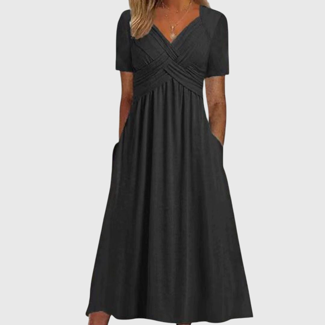 Robe longue pour femme à col en V, robe d'été