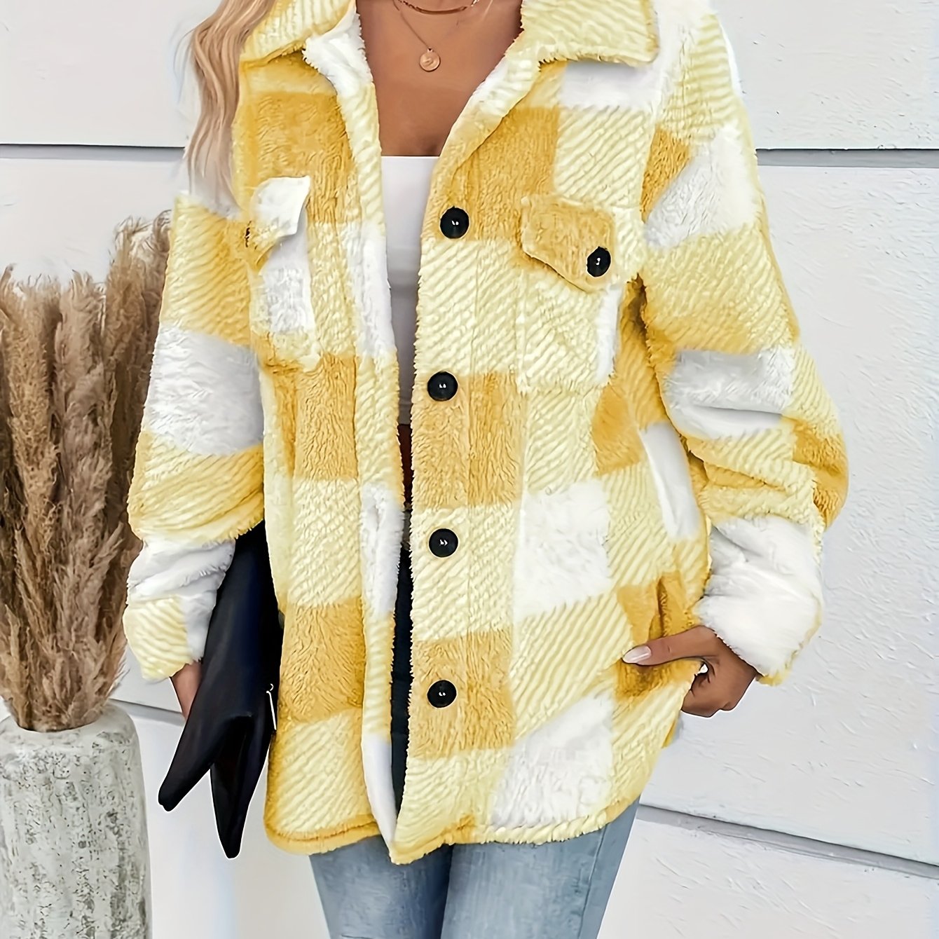 Veste à carreaux pour femme Douce et confortable