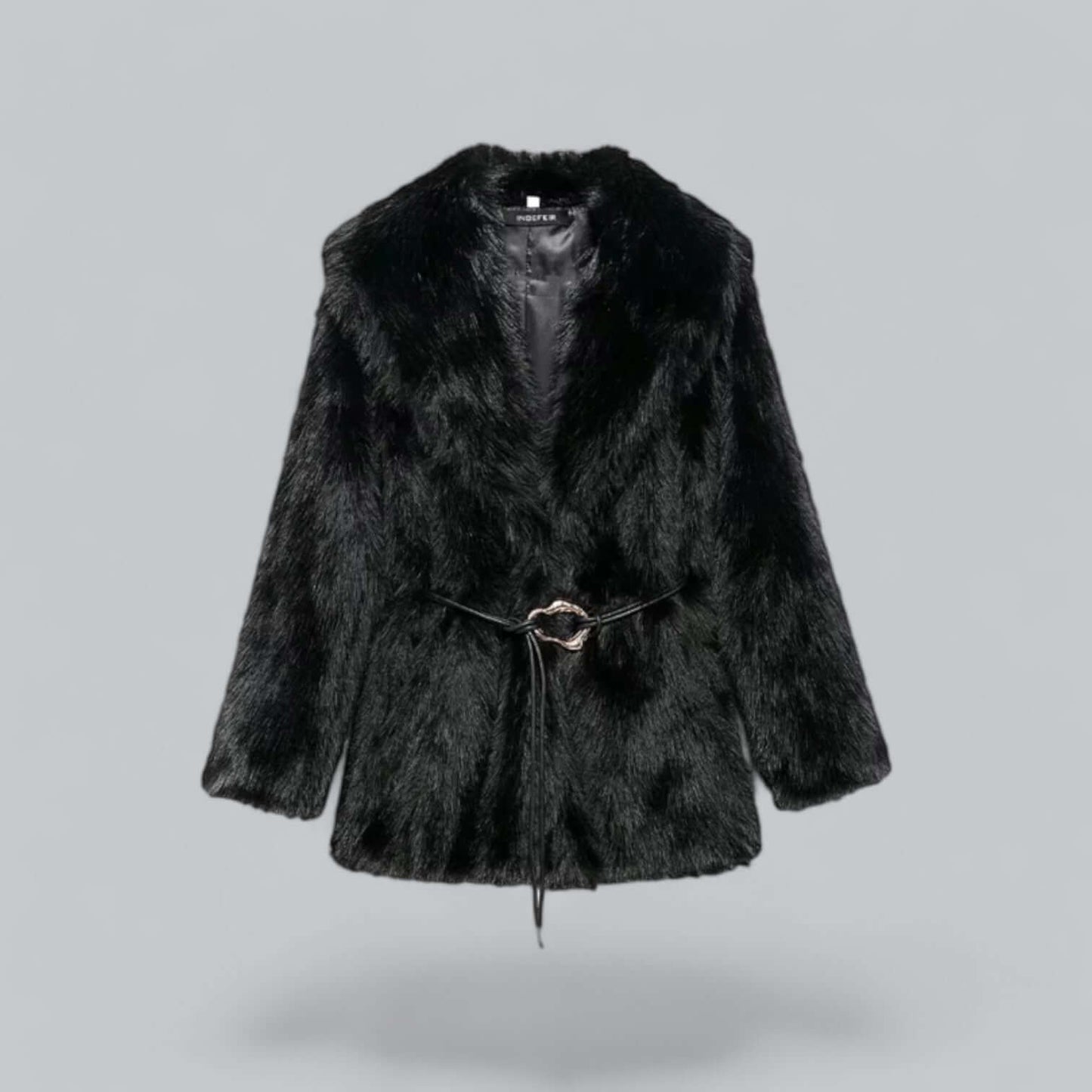 Vêtements élégants pour femmes | Long manteau à ceinture en fausse fourrure