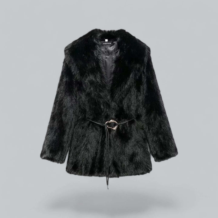 Vêtements élégants pour femmes | Long manteau à ceinture en fausse fourrure