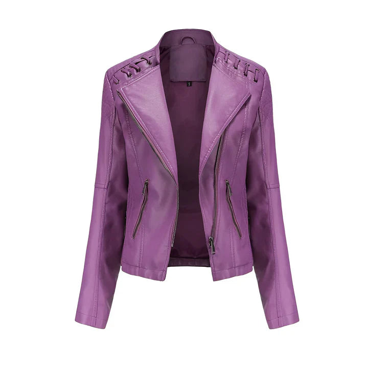 Veste en cuir femme noire avec fermeture éclair