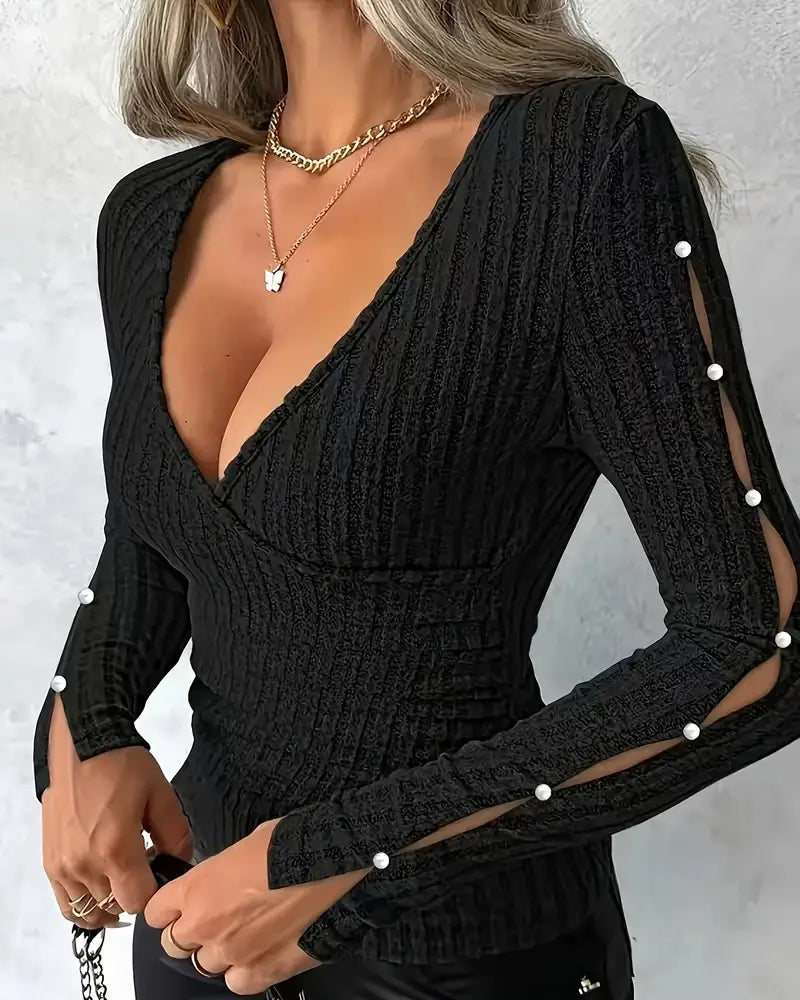 Robe élégante col en V avec perles