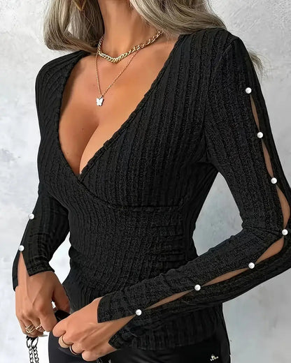 Robe élégante col en V avec perles