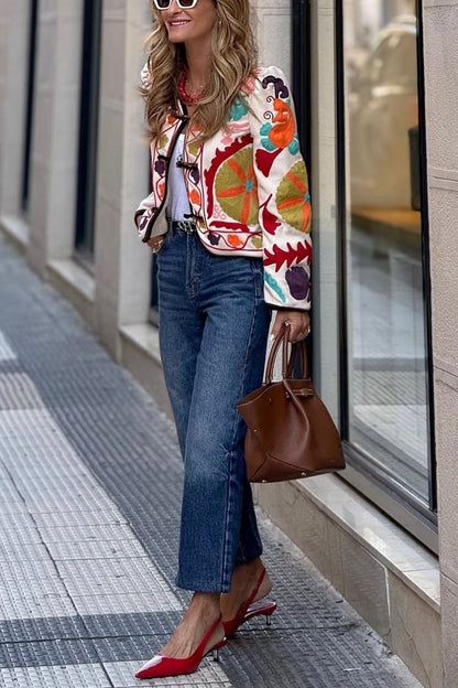 Veste en cuir brodée design élégant