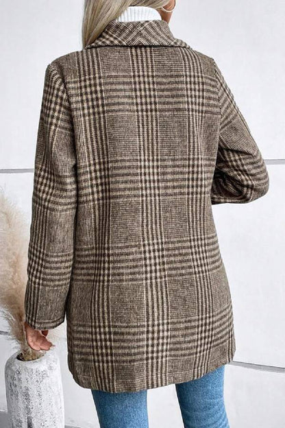 Elegante Langarmjacke Karierter Kragen Damen - IdealeKleiden