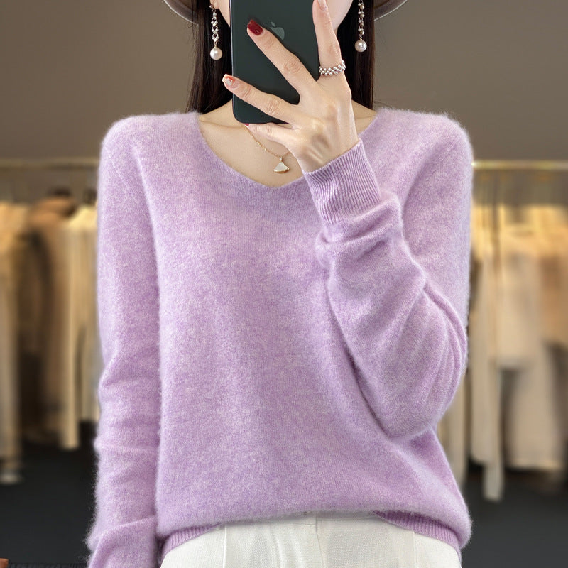 Pull confortable pour femme col en V chaud hiver
