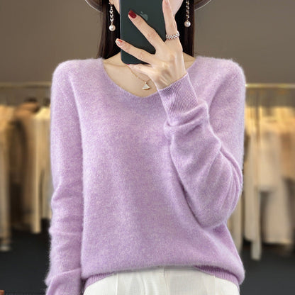 Pull confortable pour femme col en V chaud hiver