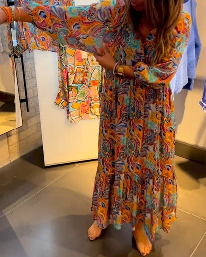 Robe longue élégante noire col en V femme