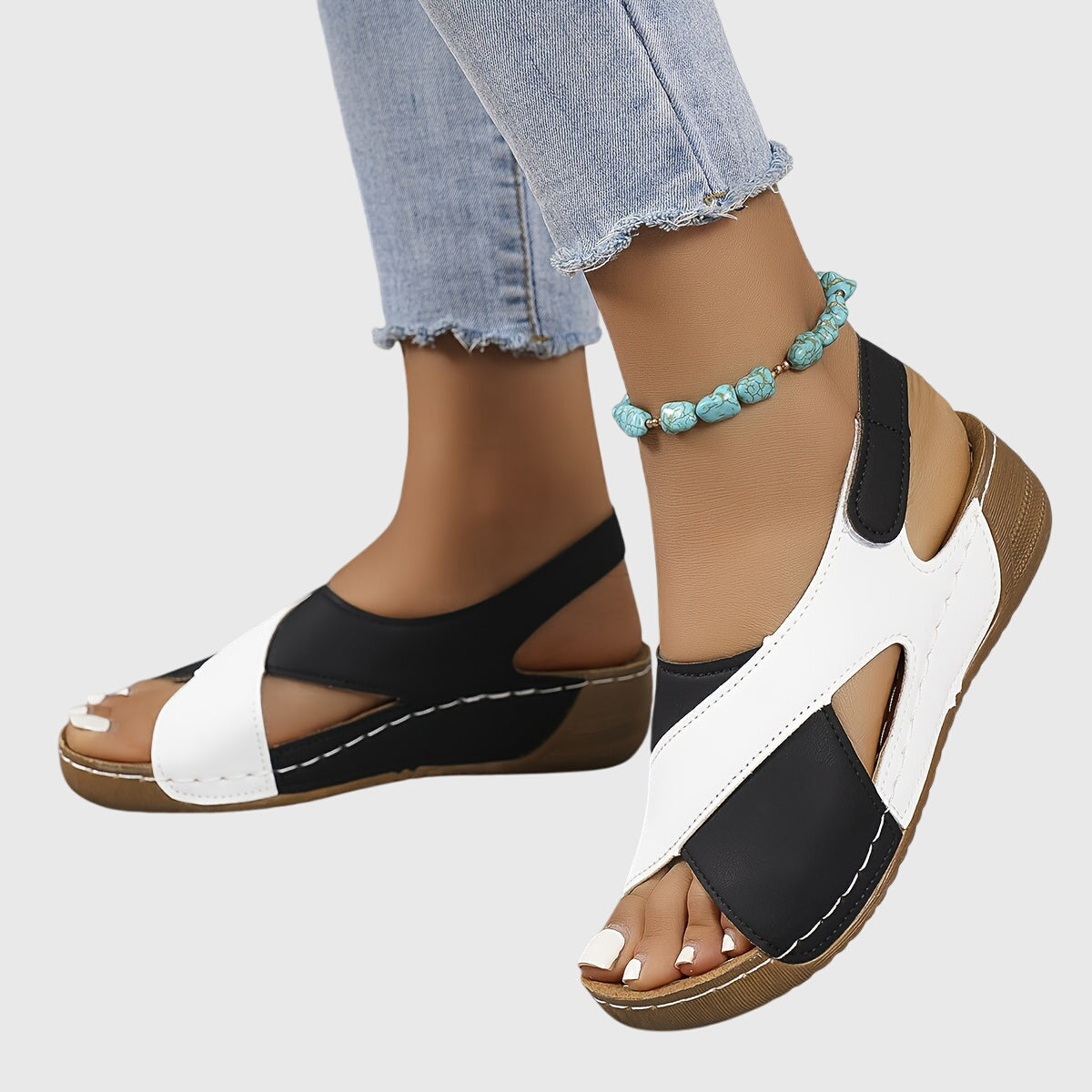 Sandales ouvertes bicolores pour femme été
