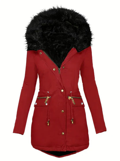Parka d'hiver avec capuche en fausse fourrure et cordon de serrage