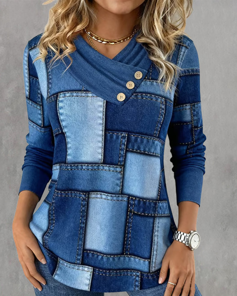 Frauen Top V-Ausschnitt Modern Uni Farbe - IdealeKleiden