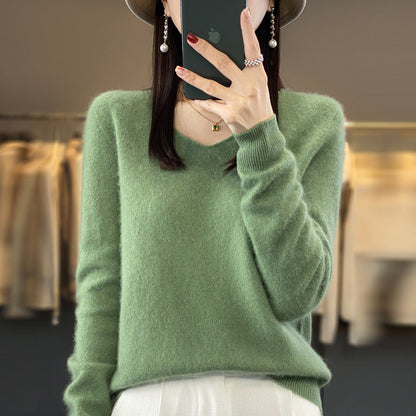 Pull confortable pour femme col en V chaud hiver