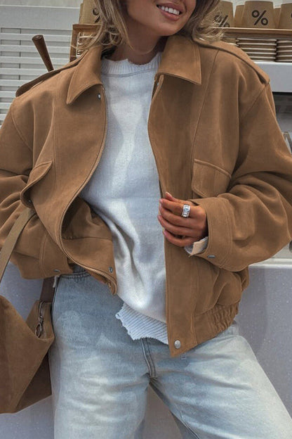 Veste décontractée confortable, fermeture éclair, manches longues