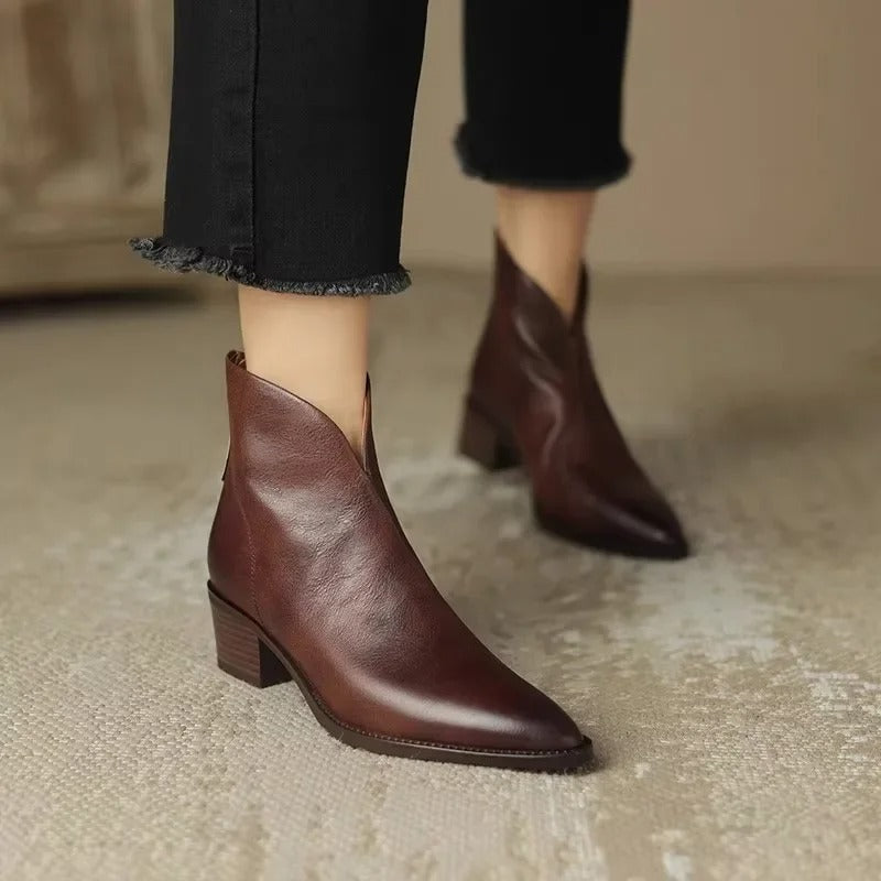 Élégantes Bottines en cuir à lacets Talon mi-haut Femme