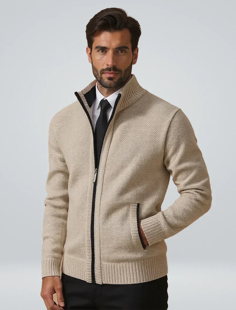 Herren Strickjacke Reißverschluss Modern Stehkragen - IdealeKleiden