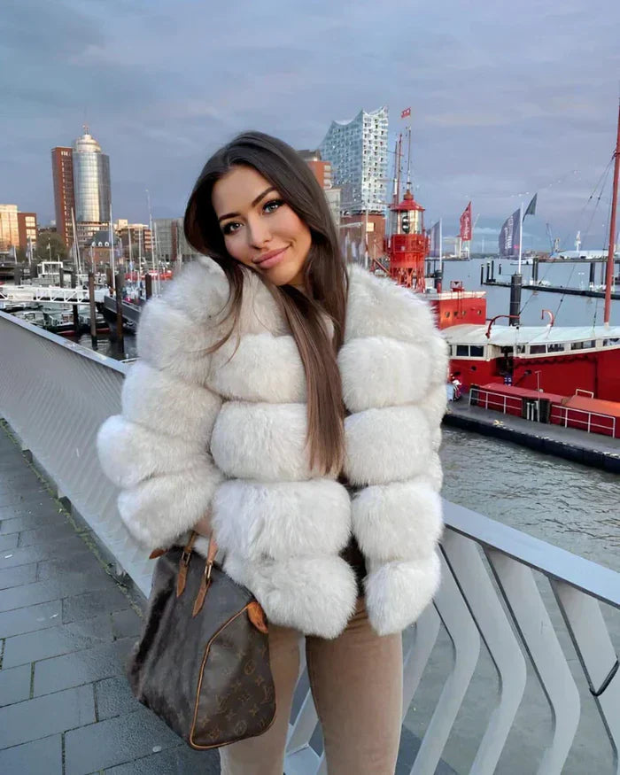 Doudoune courte en fausse fourrure, Manteau d'hiver en peluche pour femmes