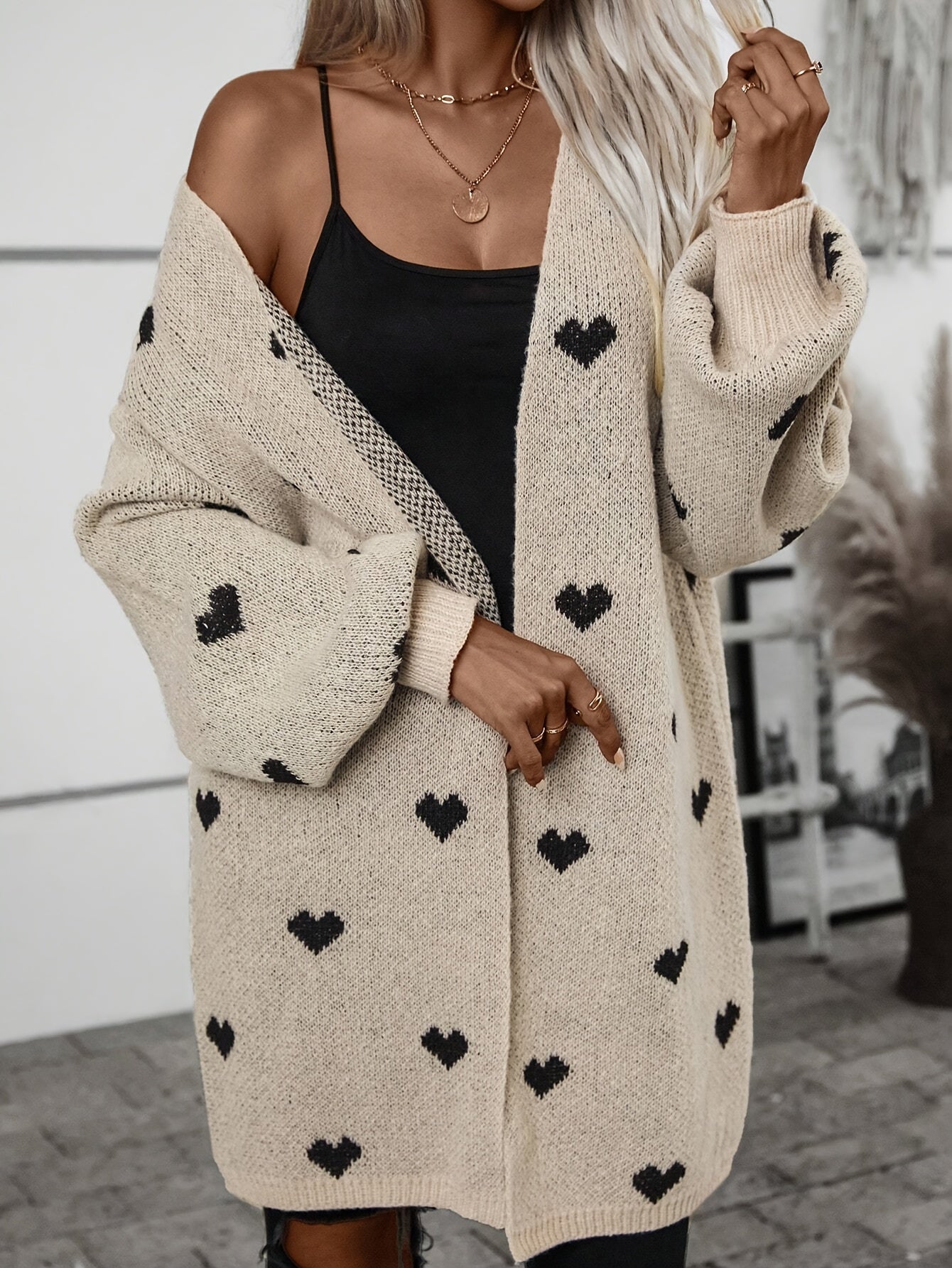 Gilet en maille souple à motif cœur pour femme