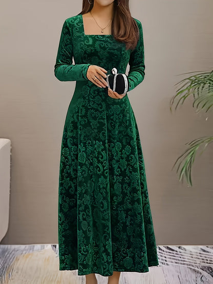 Robe élégante femme motif floral velours