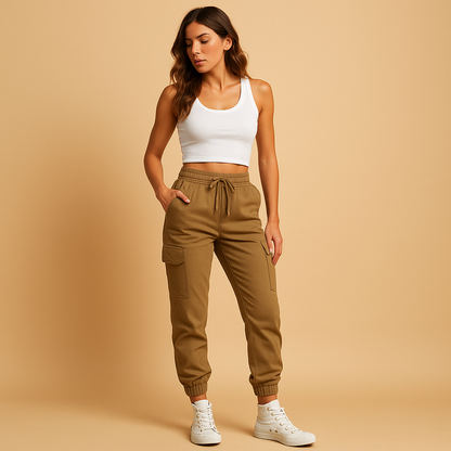 Pantalon cargo taille haute confortable pour femmes