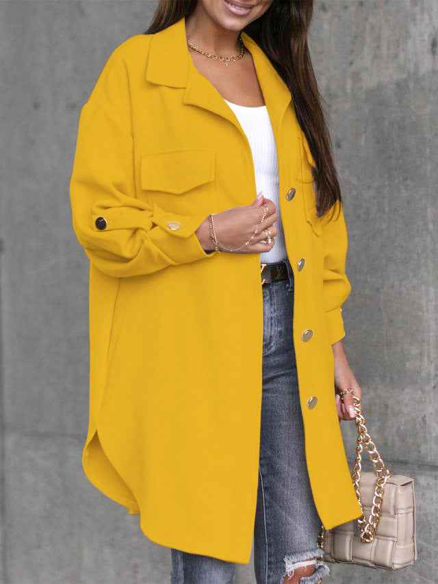 Veste confortable pour femme, manches longues, col en laine