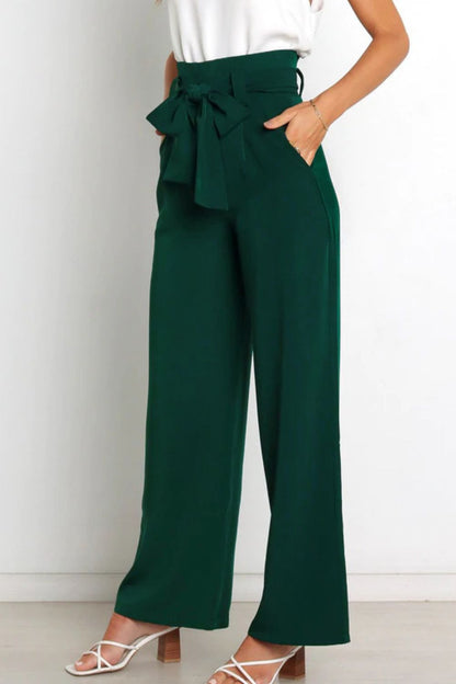 Pantalon paperbag moderne taille haute avec nœuds