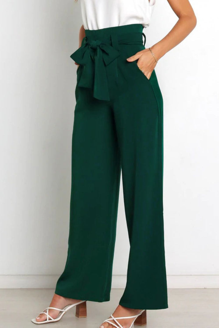 Pantalon paperbag moderne taille haute avec nœuds