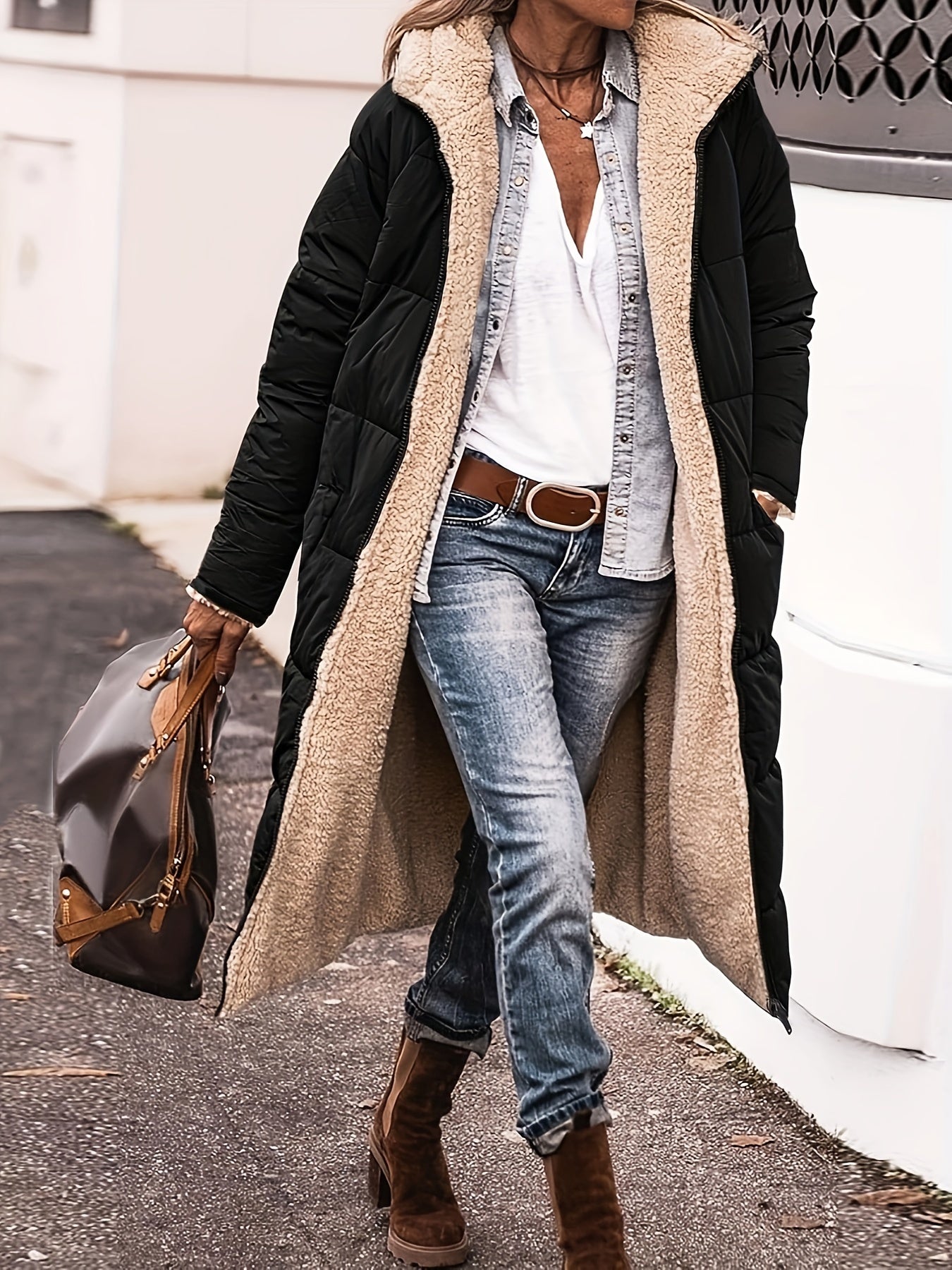 Manteau thermique à manches longues Color Block zippé