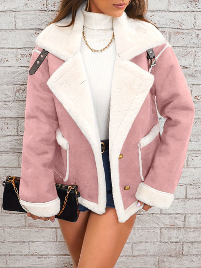 Veste d'hiver femme col en peau de mouton chaude
