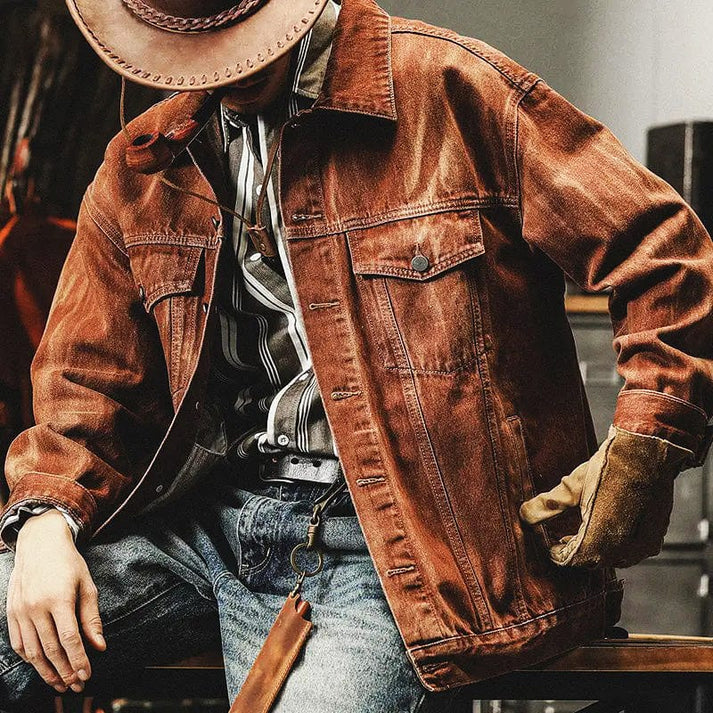 Veste en jean marron pour homme style vintage