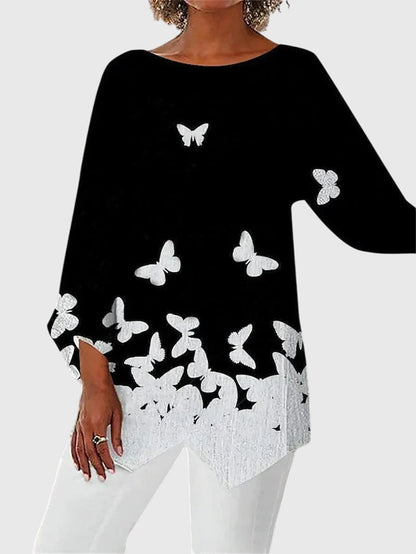 Haut à manches longues pour femmes, motif papillon