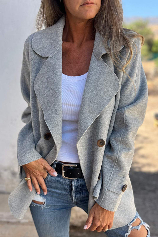 Veste décontractée élégante à manches longues avec revers et boutons, de couleur bleue