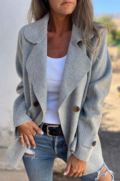 Veste décontractée élégante à manches longues avec revers et boutons, de couleur bleue