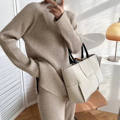 Damenschal Strickpullover mit Weiten Hosen - IdealeKleiden