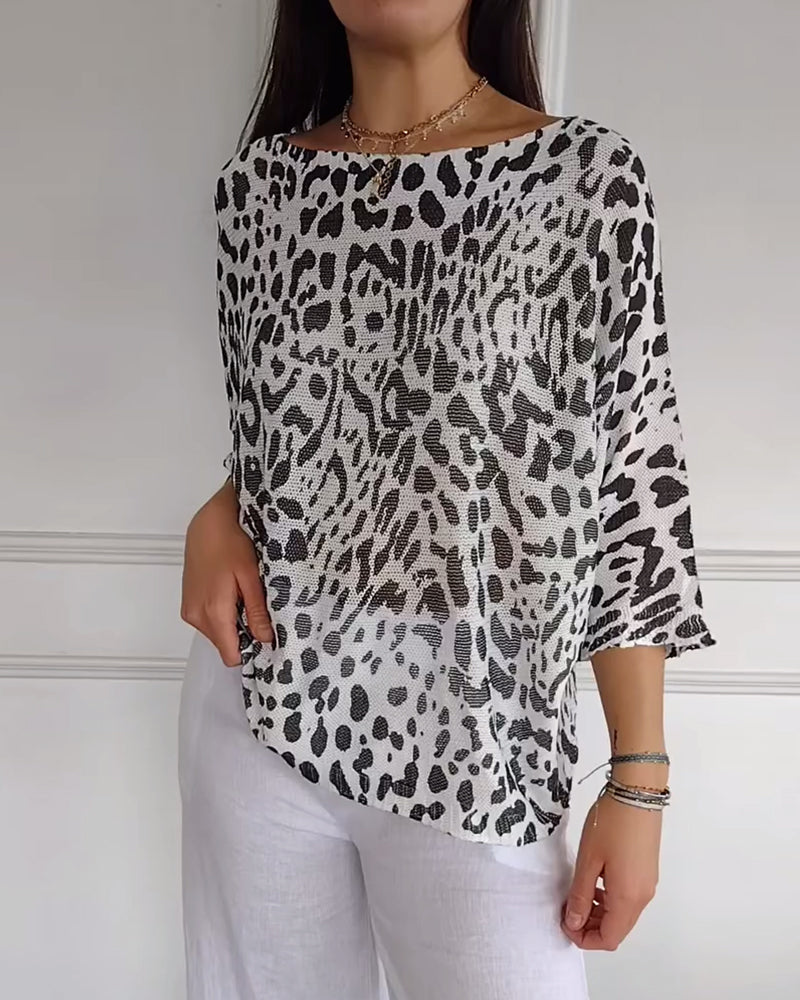 Robe Léopard Femme Manches Trois-Quarts Élégante