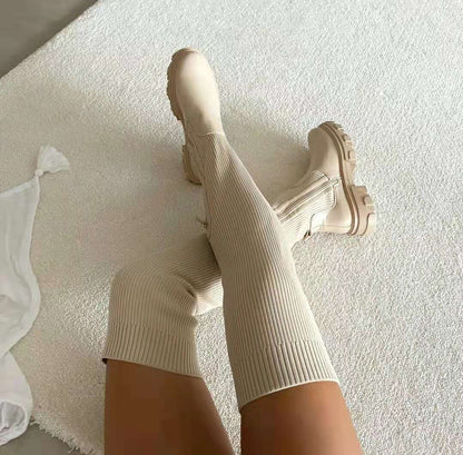 Bottes hautes en tricot femme chic