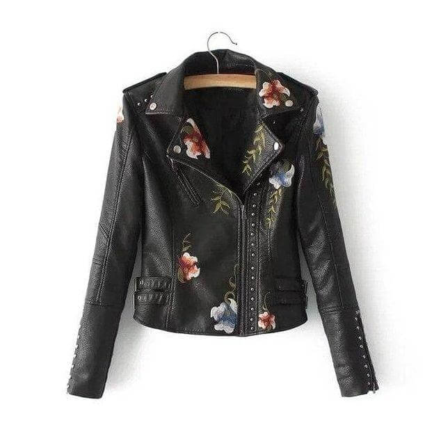 Blouson en cuir pour femme à motif floral élégant