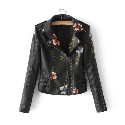 Blouson en cuir pour femme à motif floral élégant