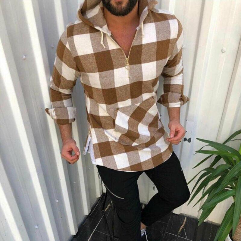 Sweat à capuche pour homme, motif carreaux, moderne
